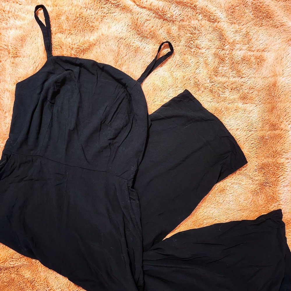 Black square neck cami jumpsuit